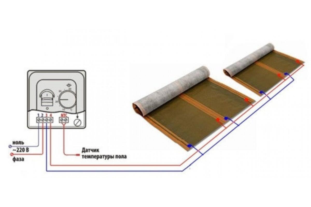 Схема подключения инфракрасного пола под ламинат с терморегулятором теплого